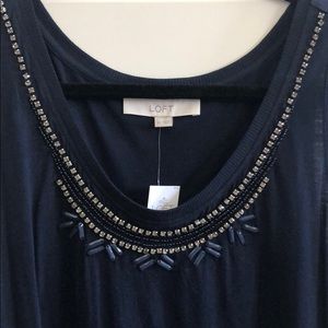 NWT LOFT Rhinestone Beaded Navy Blue Tank